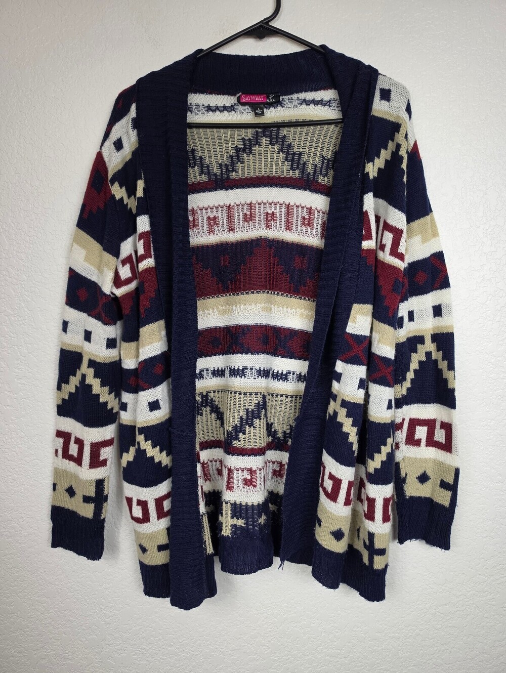 Vintage Y2K 90s Say What? Patterned Cardigan Sweater L